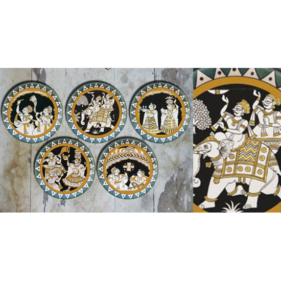 सजावट ❦ Hand painted Mela Wall Plates ❦ 24 { set of 5 }